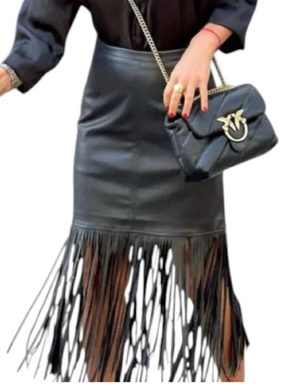 women's midi skirtsTombstone Fringe Skirt In Black