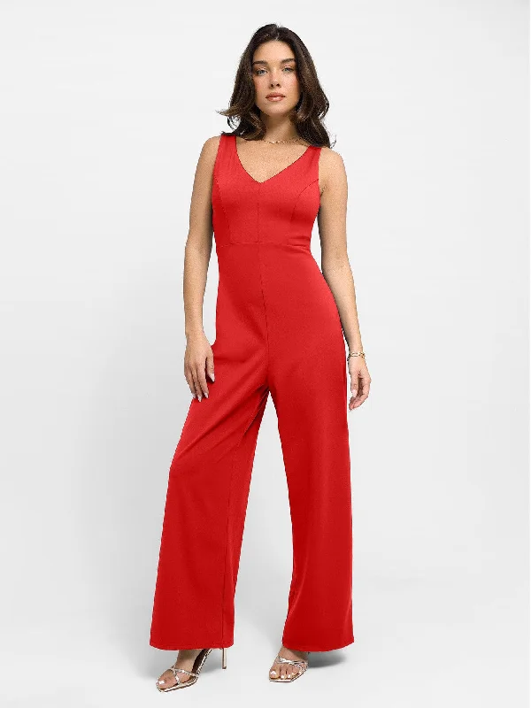 women's jumpsuits with flutter sleevesShapewear Slimming Wide-Leg Jumpsuit