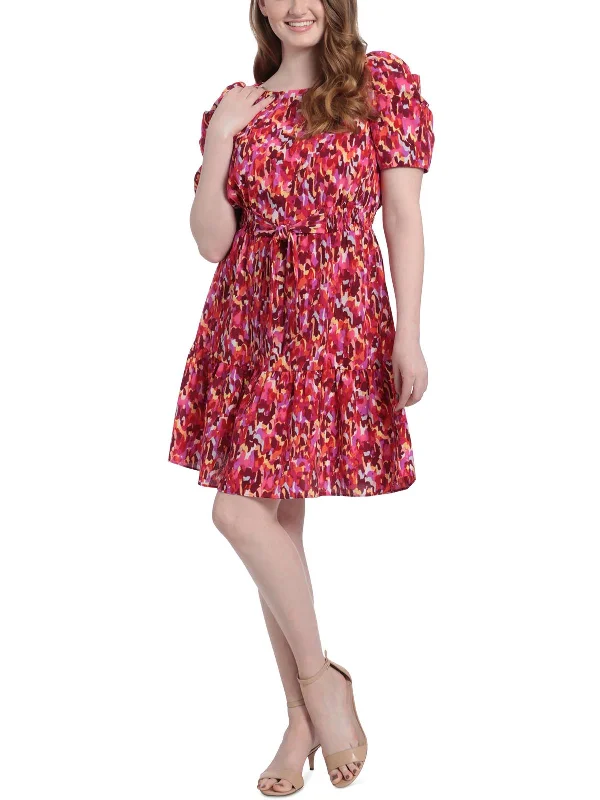 women's vintage dressesPetites Womens Smocked Mini Fit & Flare Dress