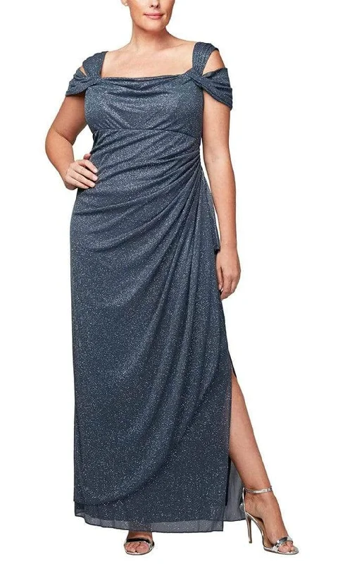 women's business casual dressesAlex Evenings 433026 - Cold Shoulder Glitter Formal Dress