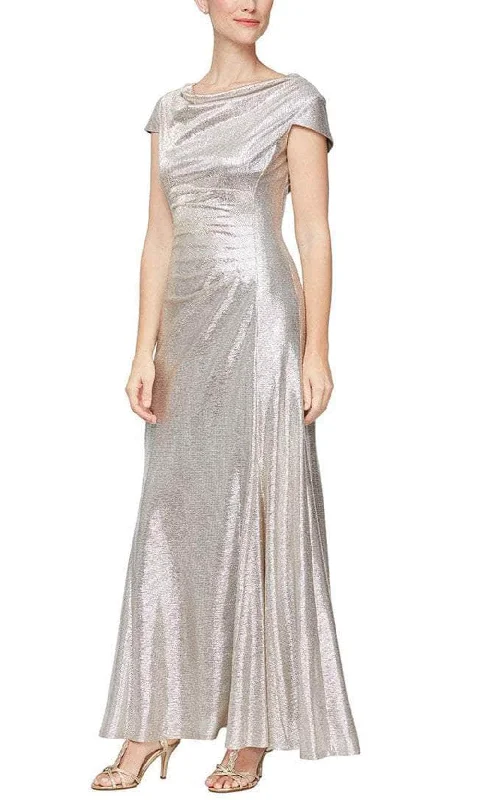 women's plus-size dressesAlex Evenings - 8127685 Cap Sleeved Metallic Long Dress