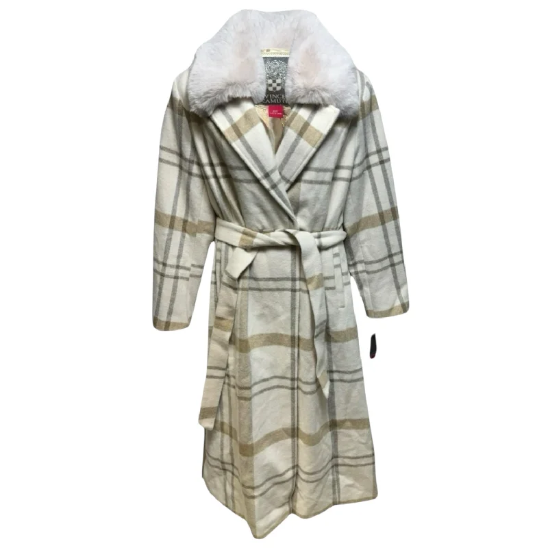 women's coats made in ethical factoriesFaux Fur Collar Belted Wool Blend Maxi Coat By Vince Camuto In Plaid Pattern, Size: XXL