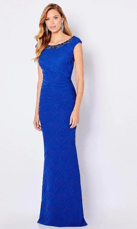 women's denim dressesCameron Blake - 221695 Beaded Cap Sleeve Evening Dress