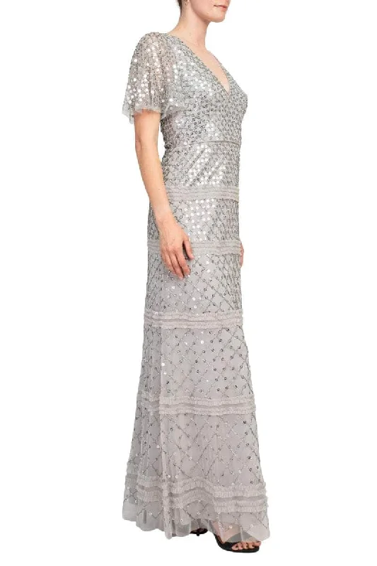 women's stretchy dressesAidan Mattox MD1E206559 - Short Sleeve Sequined Evening Dress