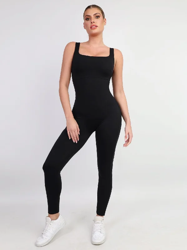 women's jumpsuits made of laceShapewear Square Neck Thigh Slimming Workout Jumpsuit