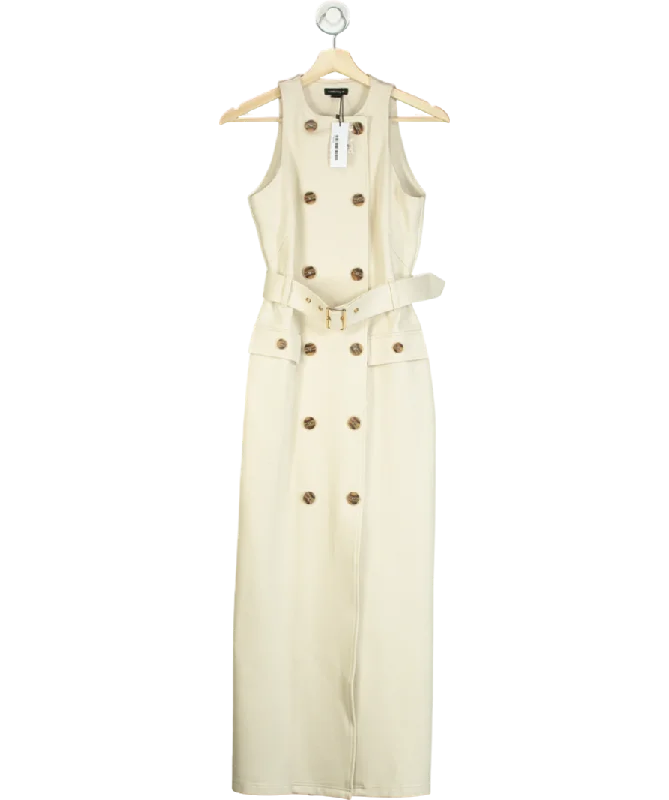 women's machine-washable dressesKaren Millen Cream Ponte Button Detail Belted Midi Dress UK XS