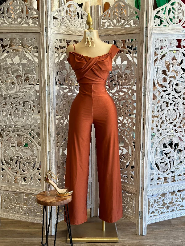 women's boho jumpsuitsBrick Bow Front Jumpsuit