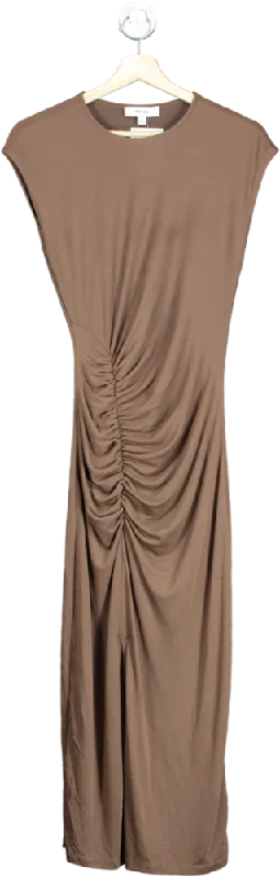 women's lace-up dressesReiss Brown Ruched Midi Dress XS