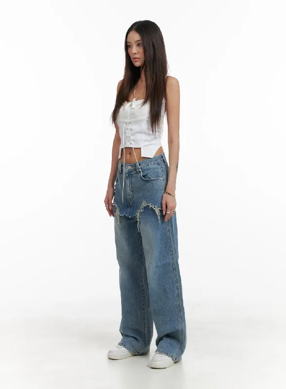 women's straight-leg denim jeansLayered Wide Leg Jeans CA430