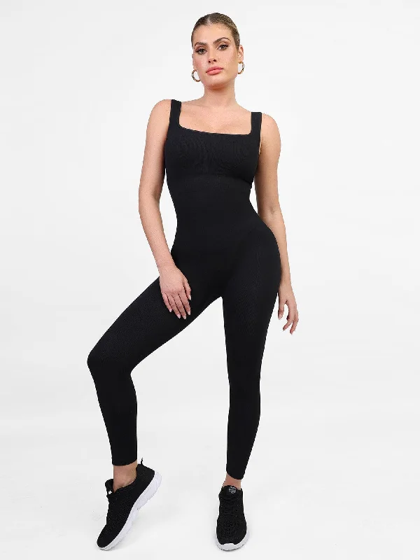 women's jumpsuits with long sleevesShapewear Seamless Square Neck Tank Workout Jumpsuit