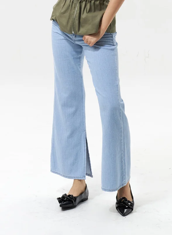 women's denim jeans with leather patchesBootcut Wide Jeans IU322