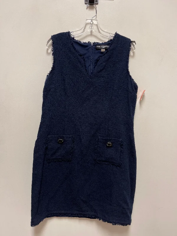 women's wrinkle-resistant dressesDress Casual Midi By Karl Lagerfeld In Navy, Size: 1x