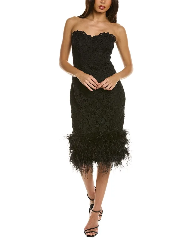 women's everyday dressesBadgley Mischka Strapless Lace Feather Mini Dress