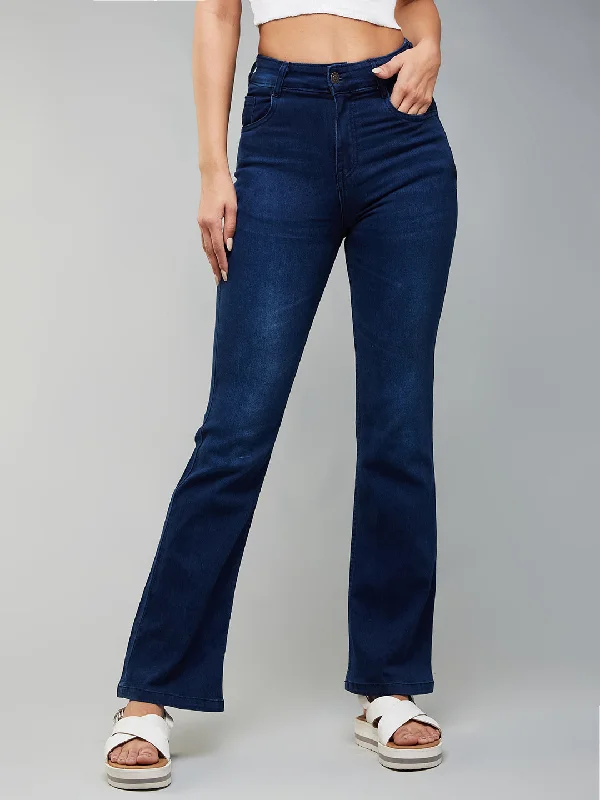 women's denim jeans for a glamorous eveningCHASEstretch™ Women's Navy blue Wide leg Mid Rise Denim Jeans