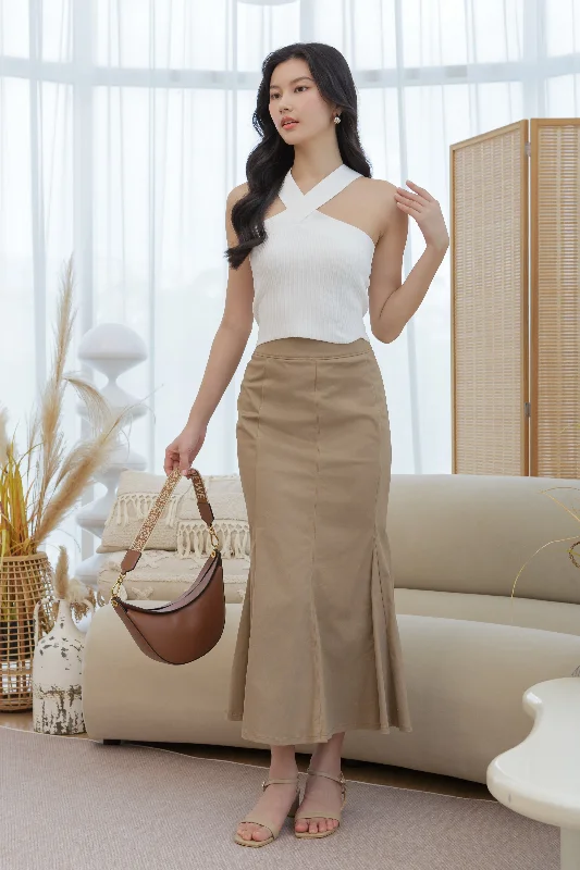 women's dressy skirtsContrast Stitch Mermaid Skirt in Khaki