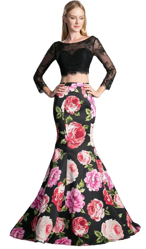 women's apple-shaped body dressesCinderella Divine - Two Piece Lace Floral Mermaid Evening Dress