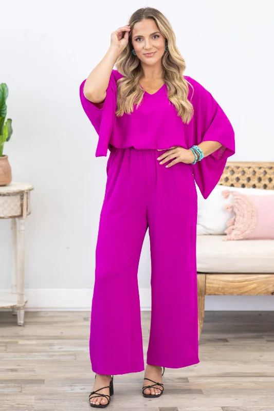 women's jumpsuits made of laceMagenta Dolman Sleeve Woven Jumpsuit