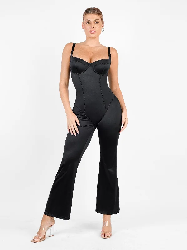 women's jumpsuits with rufflesShapewear Sculpting Shine Flare Leg Corset Jumpsuit