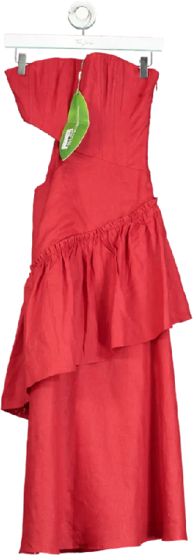 women's mini dressesFarm Rio Hot Red Cutout Strapless Midi Dress UK XS