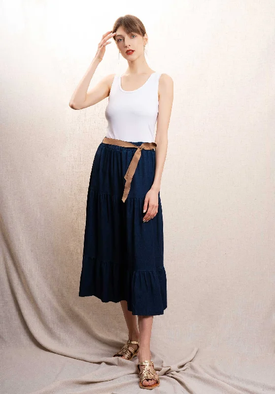 women's button-down high-slit skirts for weddingsSkirt G1896 Navy