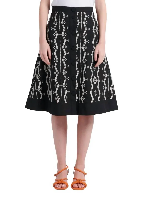 women's stretch skirtsFirst Embroidered Midi Skirt In Black, White