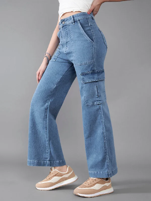 women's denim jeans for smart casual24/7 Comfort Women's Mid Blue Wide Leg High Rise Stretchable Denim Jeans