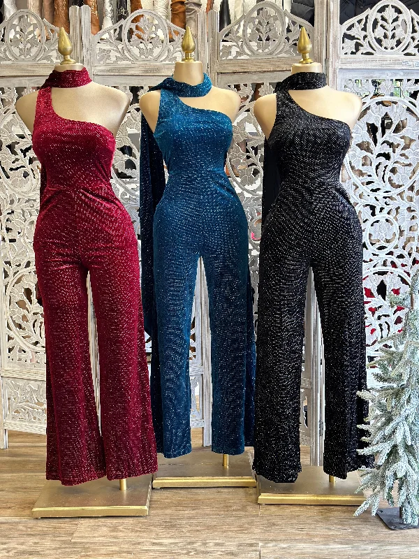 women's elegant jumpsuitsScarfed Rhinestone One Sleeve Jumpsuit