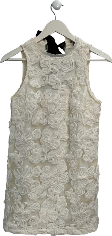 women's hourglass figure dressesRiver Island Cream Floral Embroidery Mini Shift Dress UK 6