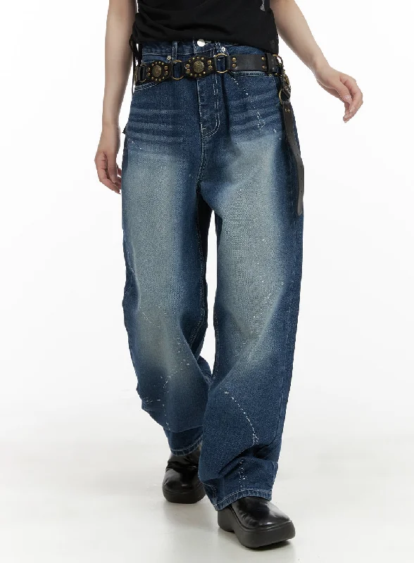 women's denim jeans with contrasting stitchingSplash Paint Baggy Jeans CA408