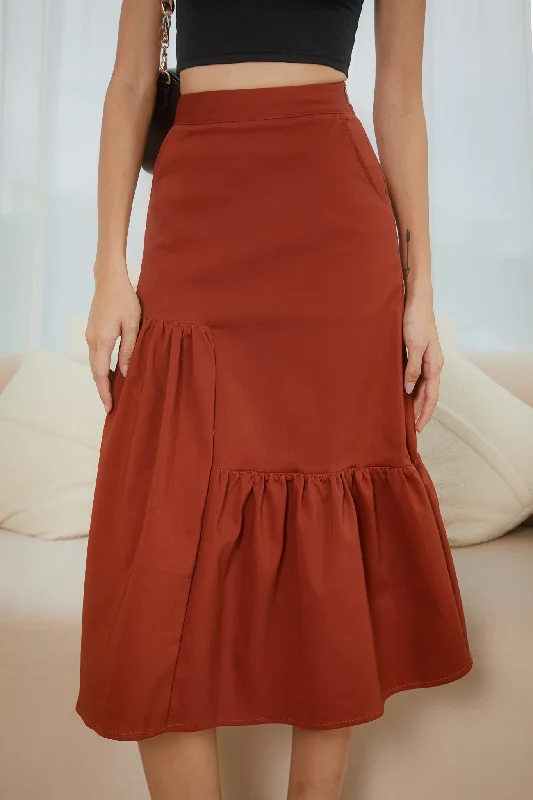 women's formal skirtsKate Asymmetric Midi Skirt in Burnt Orange