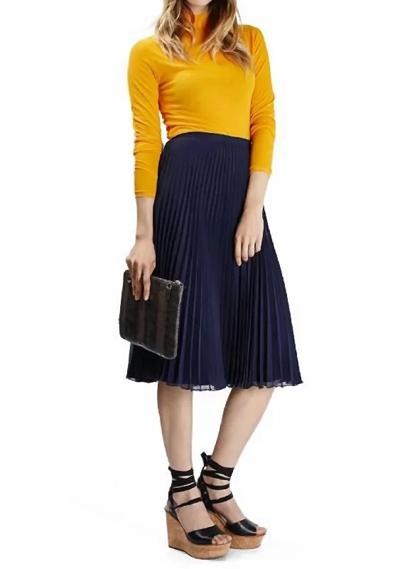 women's casual high-slit skirtsPleated Midi Skirt In Navy