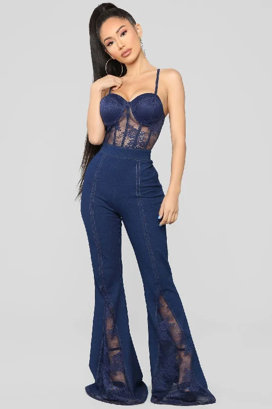 women's jumpsuits with short sleevesKeep It Straight Laced Jumpsuit - Dark Indigo