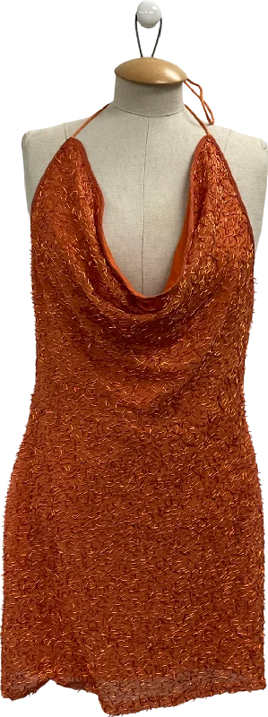 women's designer dressesboohoo Orange Sequin Drape Strappy Cowl Mini Dress UK 10