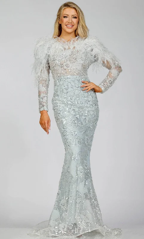 women's short-sleeved dressesTerani Couture 231M0491 - Fur Ornate Mermaid Evening Gown