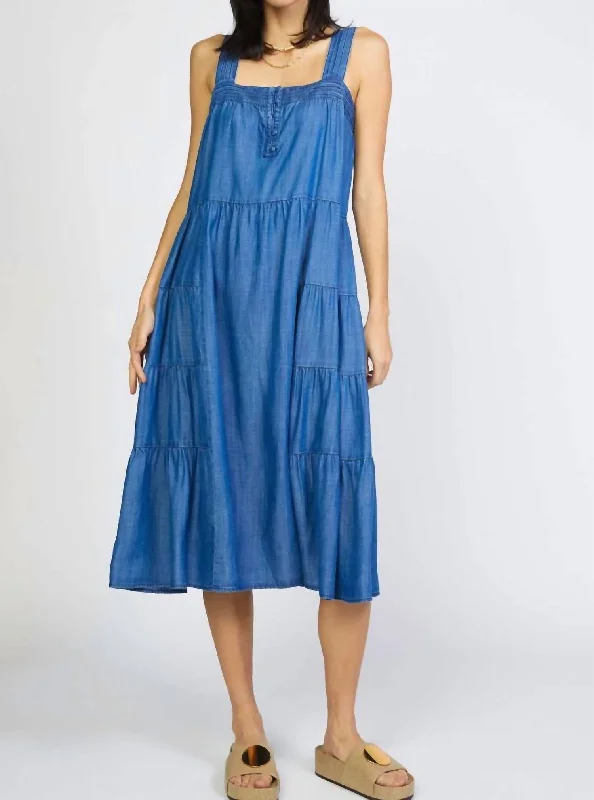 women's long-sleeved dressesTraveler Midi Dress In Chambray