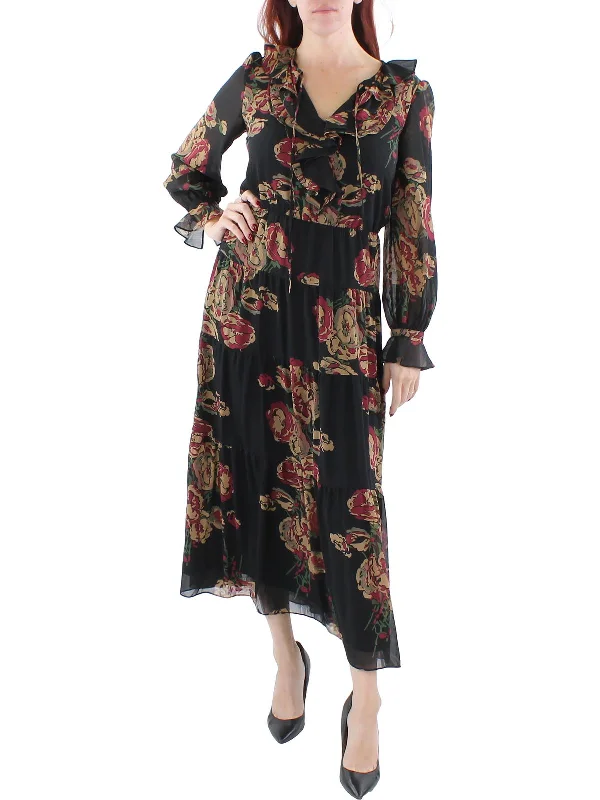 women's tall dressesGeorgette Womens Floral Long Midi Dress