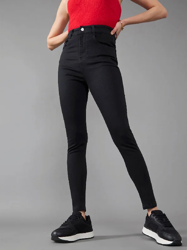 women's denim jeans for pear-shaped bodies24/7 comfort Women's Black Super Skinny High Rise Clean Look Regular Length Stretchable Denim Jeans