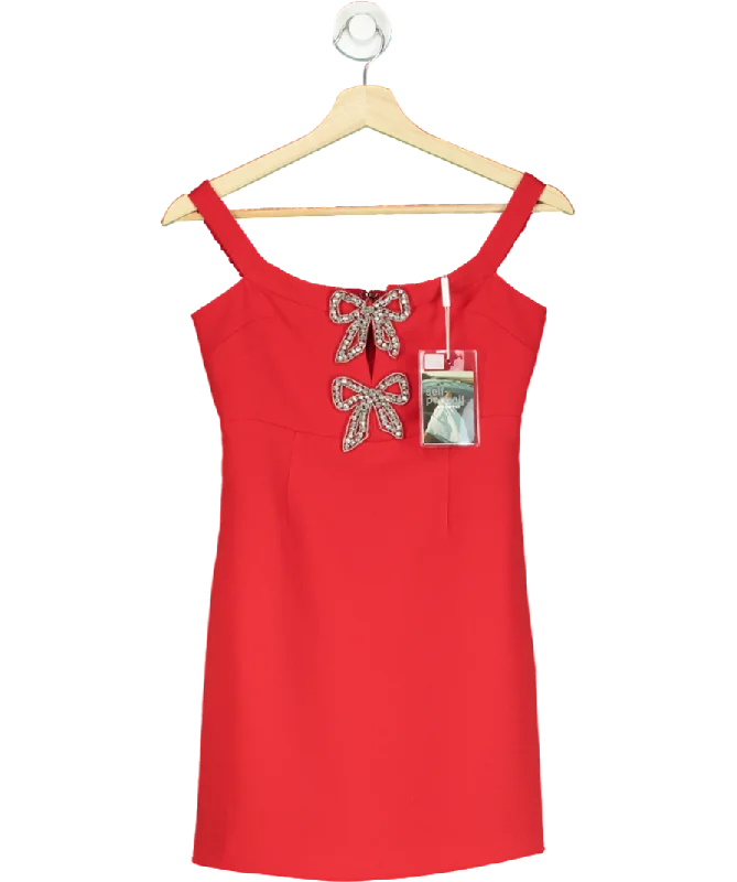 women's business casual dressesSelf-Portrait Red Crepe Bow Mini Dress UK 6