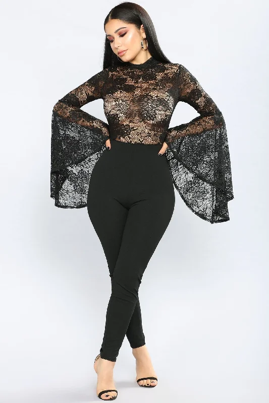 women's jumpsuits with pocketsFame Monster Lace Jumpsuit - Black