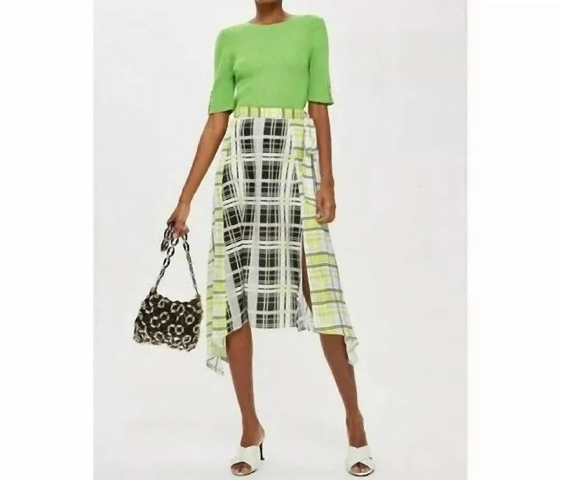 women's designer floral skirtsAsymmetrical Plaid Midi Skirt In Multicolor