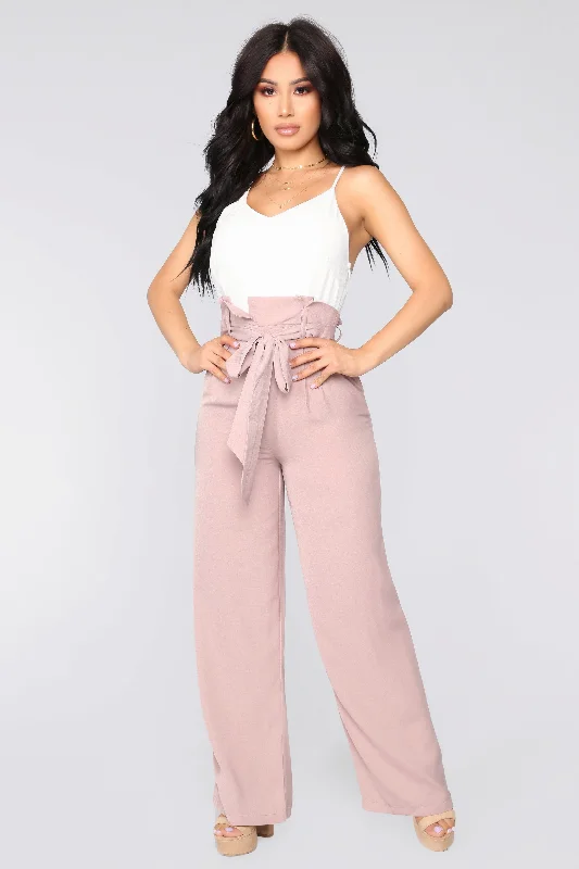 women's jumpsuits with off-the-shoulder necksShe's So Lucky Jumpsuit - Mauve