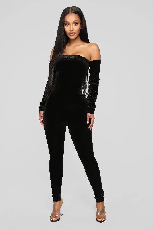 women's vintage jumpsuitsSoothe Velvet Jumpsuit - Black