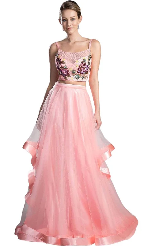 women's travel dressesCinderella Divine - 11793 Two Piece Embroidered Tulle Evening Dress