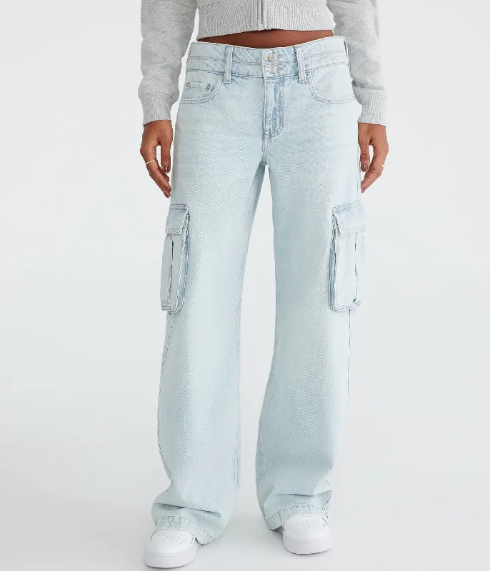 women's denim jeans for a day at the beachAeropostale Low-Rise Baggy Wide Leg Cargo Jean