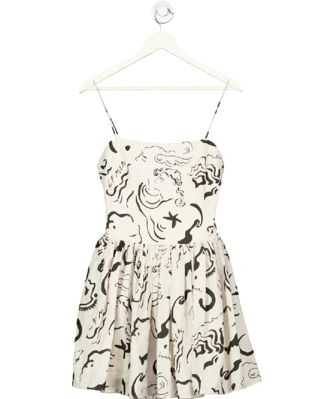 women's empire waist dressesH&M Beige Patterned Mini Dress 100% Linen UK 6