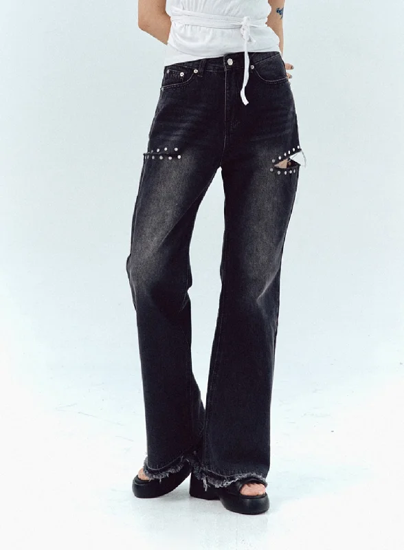 women's stretch denim jeansCut Out Jeans IU330