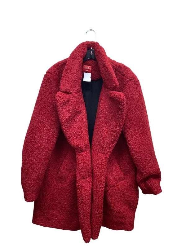 women's coats with beadwork accentsCoat Faux Fur & Sherpa By Guess In Red, Size: L