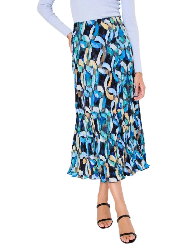 women's zip-front midi skirts for eventsWave Links Skirt In Blue Multi