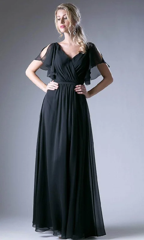 women's silk dressesCinderella Divine 13034 - V-Neck Angel Sleeves Evening Dress