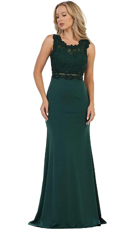 women's sleeveless dressesMay Queen - Lace Bodice Illusion Paneled Sheath Evening Gown